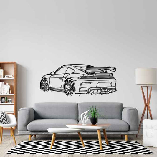 911 GT3 Model 992.2 Back Angle Silhouette Metal Wall Art